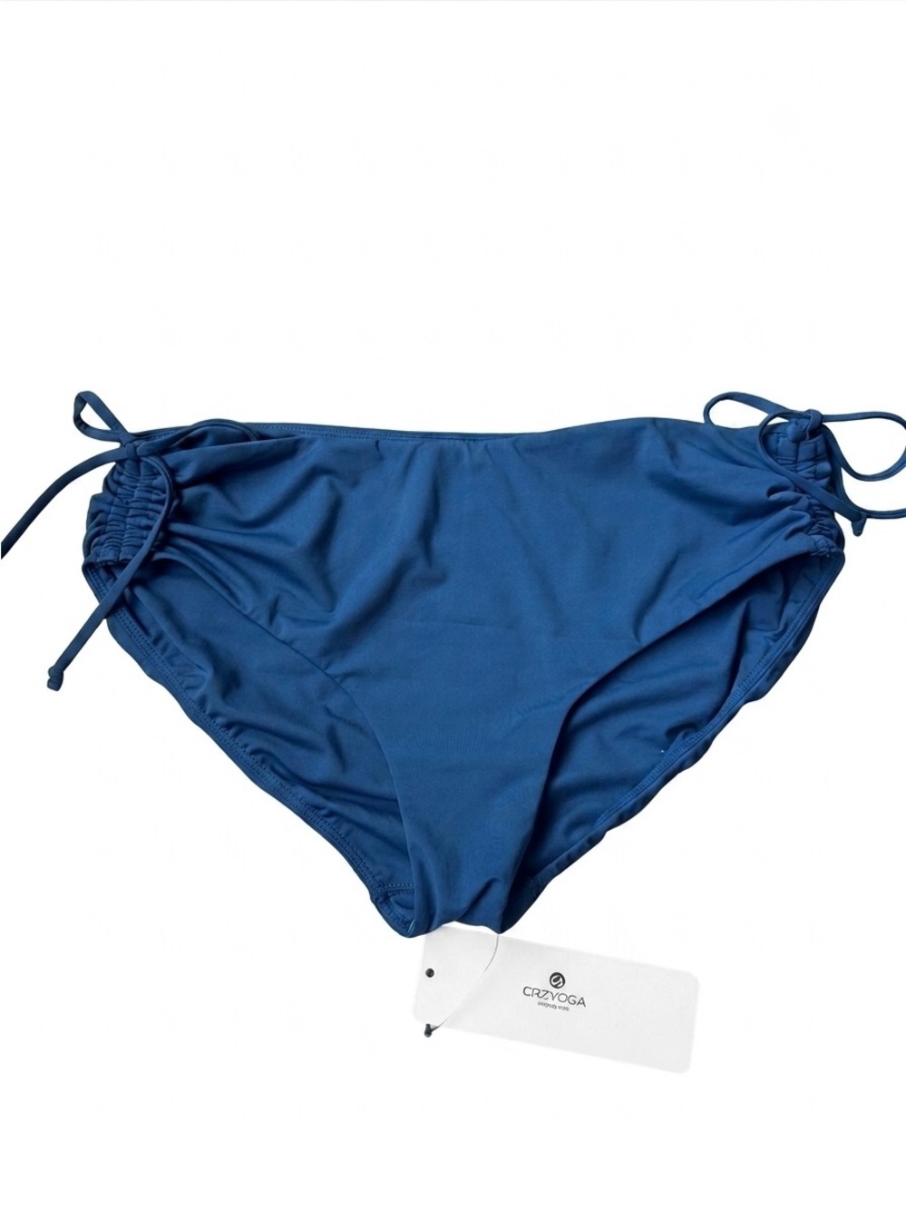 NWT CRZ YOGA Mid Waisted Ruched Side Tie Bikini Bottoms Insignia Blue Women’s M